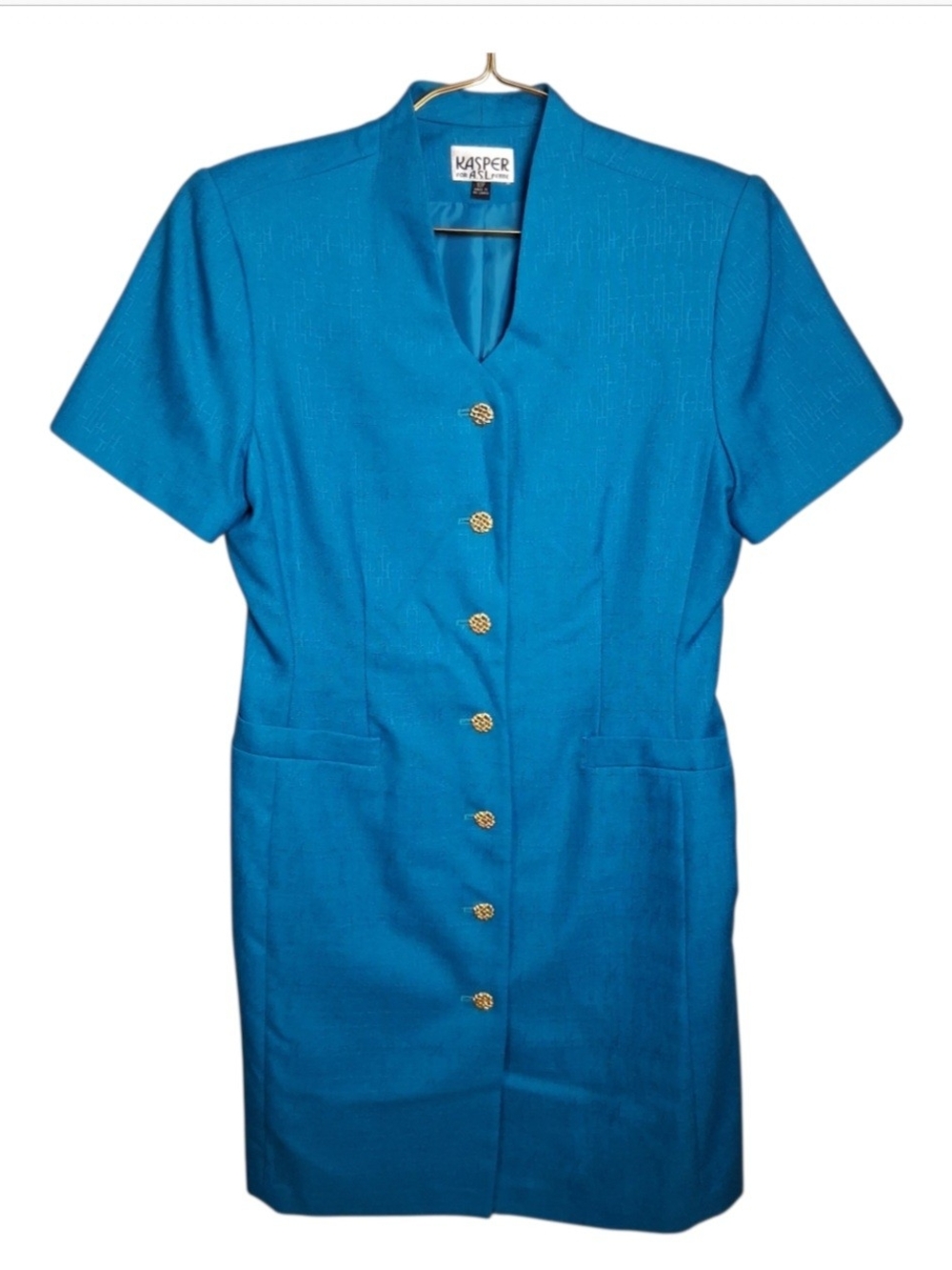 VTG 80s/90s Kasper for ASL Turquoise Crepe Sheath Dress